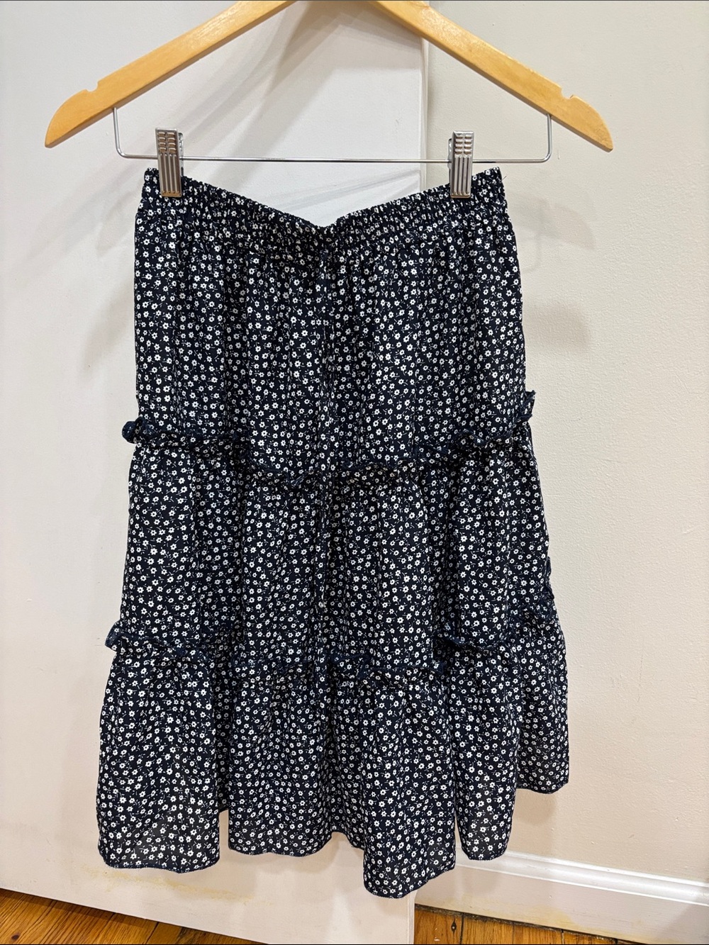 Tiered Navy Floral Skirt SHEIN
